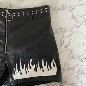 SHEIN fire print faux leather shorts
